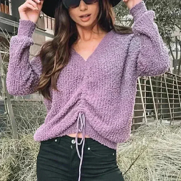 WOMEN'S LONG SLEEVE FRONT RUCHED TOP purple - Picture 4 of 8